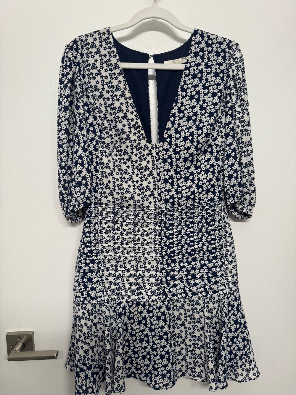 Navy & White Floral V-Neck Mini Dress